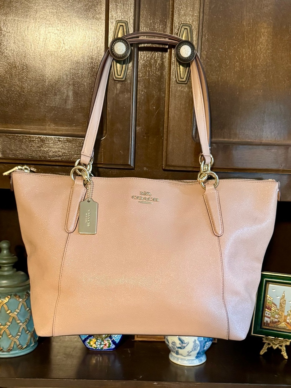 Coach Blush Pink Leather Tote with Gold Hardware